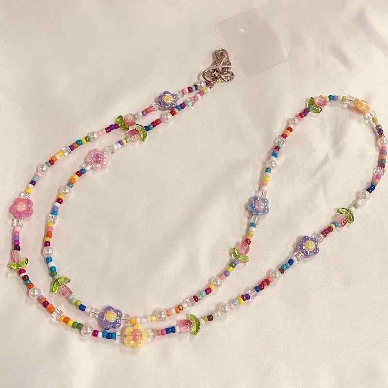 スマホショルダー レディース カラフル チューリップ 花柄 ビーズ ストラップ おしゃれ パール ネックストラップ おしゃれ 肩掛け 斜め掛け バッグアクセサリー