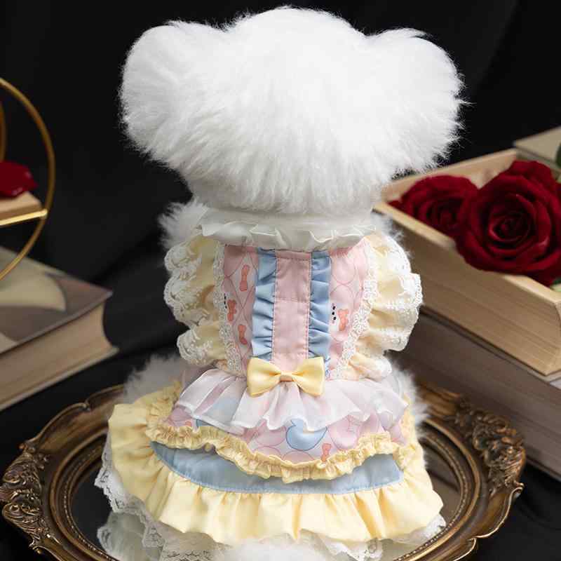 犬 服 女の子 かわいい 小型 トイプードル シュナウザー 猫 風 ロリータ ワンピース フリル レース 抜..