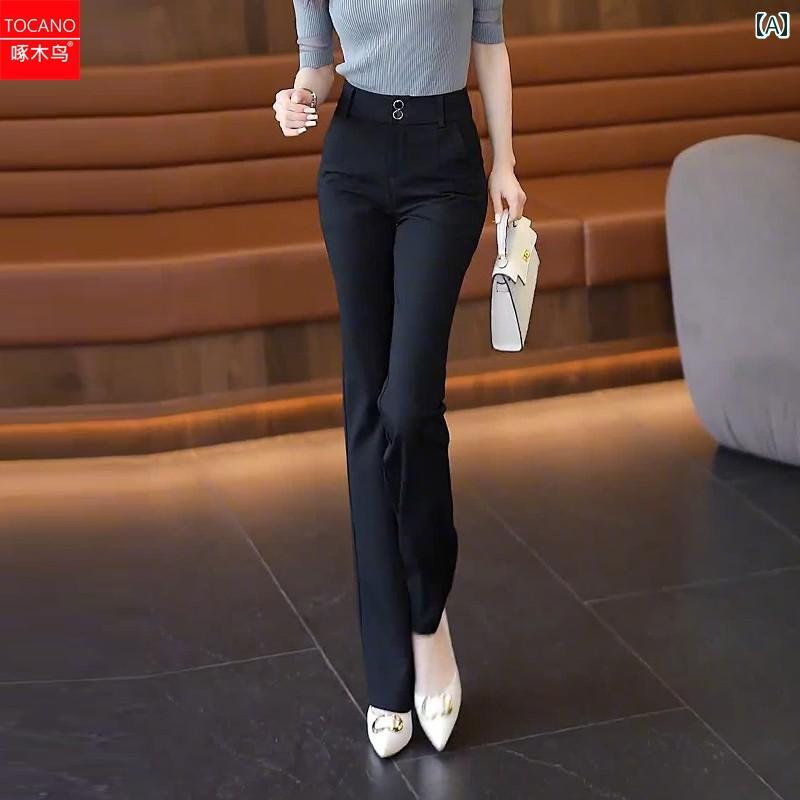 Other - フレアパンツ レディース おしゃれ 春秋 ハイウエスト スリム 美脚 伸縮性 シンプル 長ズボン カジュアル