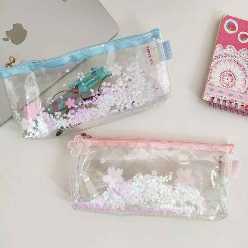 ペンケース 大容量 可愛い 学生 PVC スパンコール ファスナー 光沢 ポータブル 文房具 洗面用具 歯ブラ..