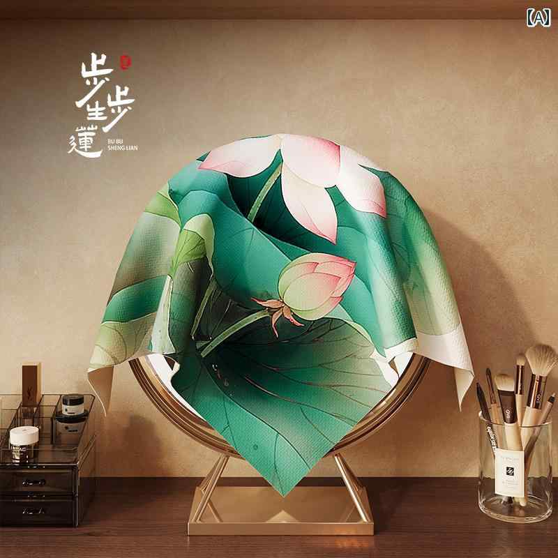 ドレッサー ミラー カバー 柔らかい 布 防塵 チャイナ風 化粧台 キャビネット 遮光 寝室 カーテン フランネル エレガント ハス 漢字 緑 ピンク