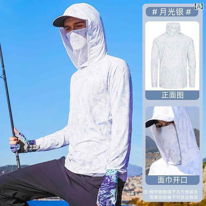 日焼け防止 パーカー メンズ 長袖 迷彩 フェイスカバー ひんやり 涼しい 速乾 薄手 通気性 フード フィッシングウェア 白 黒 青 カジュアル 春夏 秋 ポリエステル 大きいサイズ アウトドア 2
