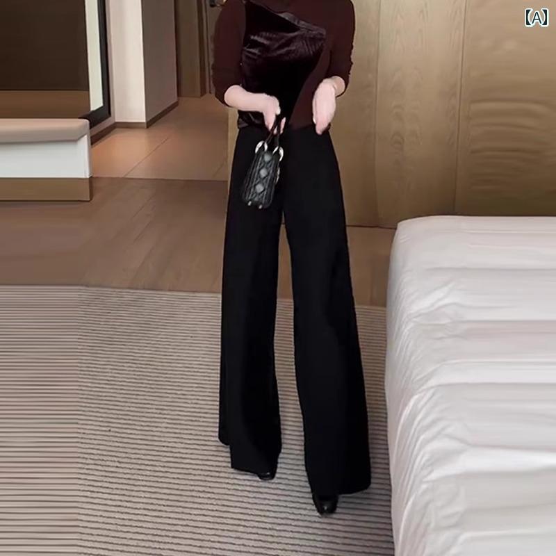 樂天商城 - ワイドパンツ レディース おしゃれ 黒 ストレート ハイウエスト スリム 春秋 ゆったり シンプル きれいめ オフィス カジュアル シルエット