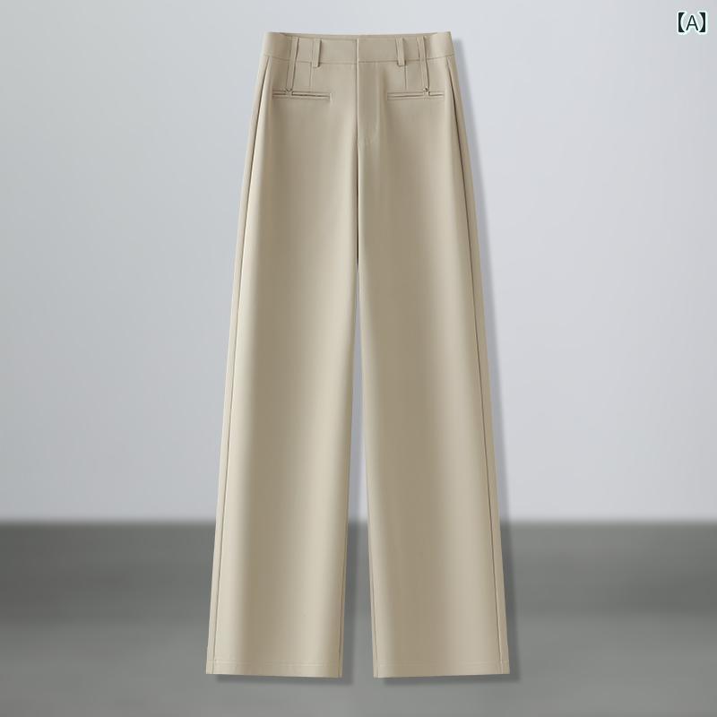 Cropped Pants - ワイドパンツ レディース おしゃれ ベージュ 春夏 ハイウエスト ゆったり ストレート 脚長効果 落ち感 オフィス カジュアル シンプル 体型カバー