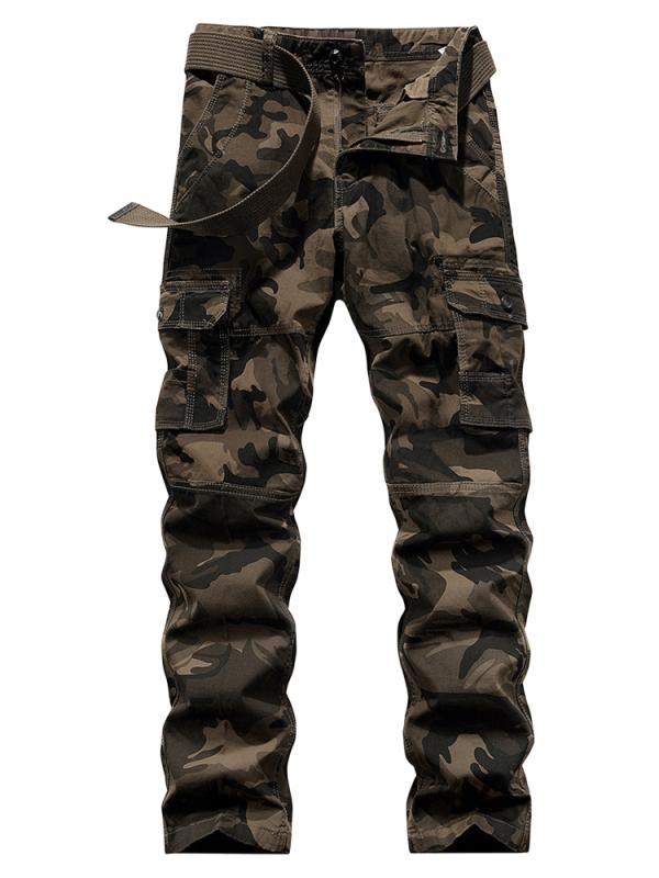 Cargo Pants - カーゴパンツ メンズ おしゃれ 長ズボン 迷彩柄 ワイド ポケット多め ストレート ゆったり 春秋 作業 屋外 耐摩耗性 カジュアル
