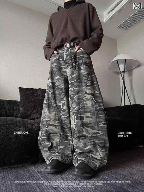 ワイドパンツ メンズ おしゃれ 長ズボン レディース 迷彩柄 マルチポケット ミリタリー バギー ゆったり ルーズ シルエット ヴィンテージ風 カジュアル ストリート