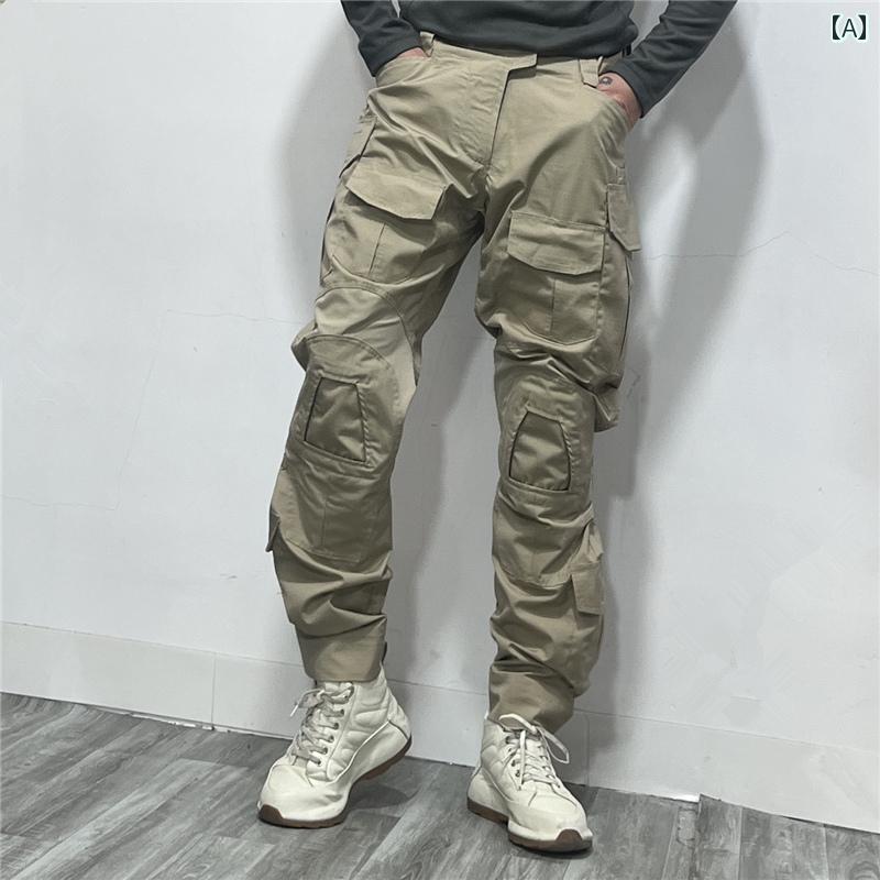 Cargo Pants - カーゴパンツ メンズ おしゃれ 長ズボン ミリタリー アメリカン 迷彩風 ワイド ショックガード 滑り止め 防刮 耐久性 防水 ゆったり 裾絞り アウトドア