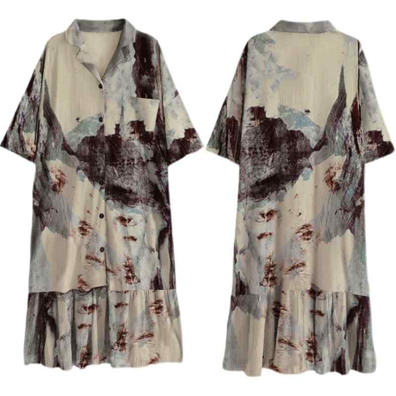 ワンピース パジャマ レディース おしゃれ 快適 夏 薄手 半袖 前開き 長袖風 襟 アート柄 涼しい マタ..
