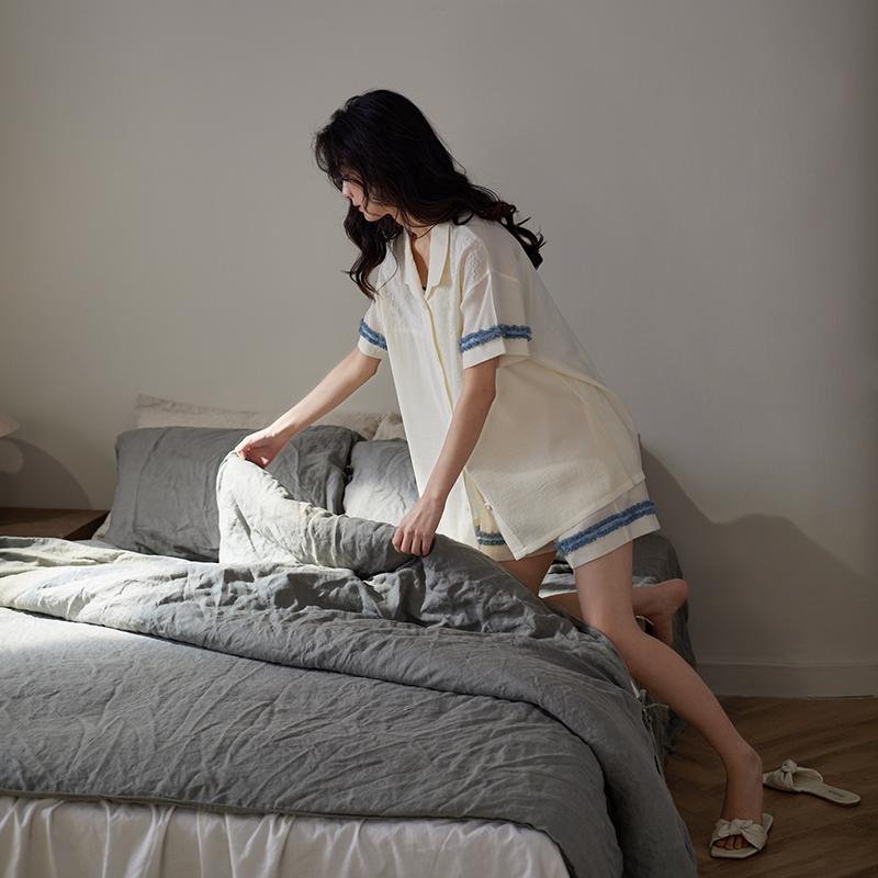 パジャマ レディース おしゃれ 快適 夏 半袖 薄手 花柄 レース 綿 涼しい セットアップ 上下 ルームウェア 部屋着 可愛い 침실 睡眠