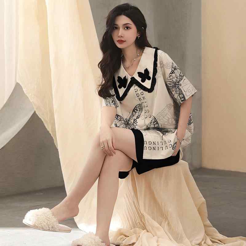 パジャマ レディース おしゃれ 快適 半袖 夏 涼しい スイート 可愛い 蝶ネクタイ柄 ルームウェア セッ..