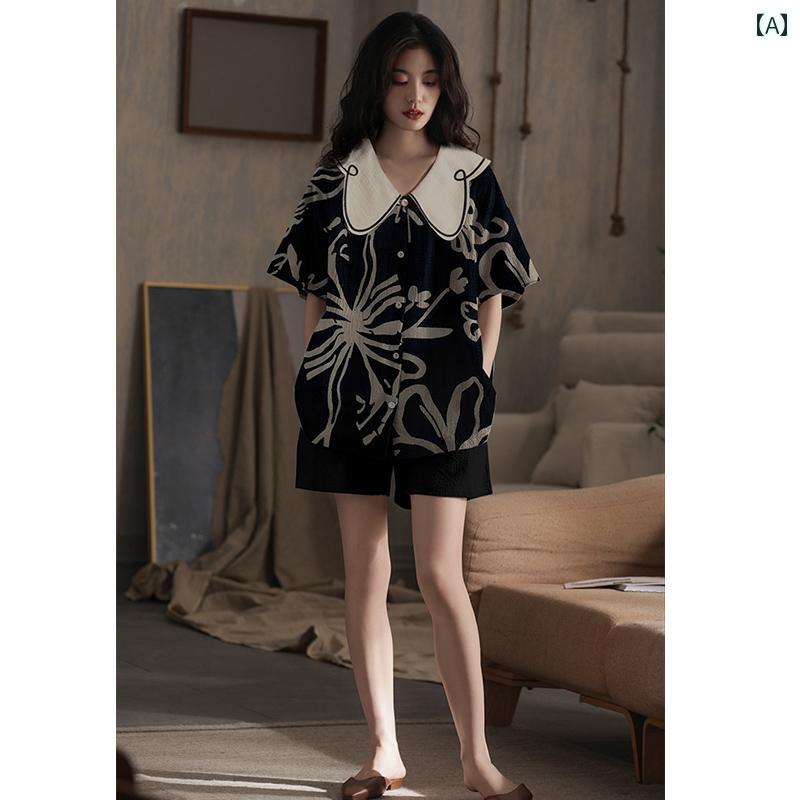 パジャマ レディース おしゃれ 快適 半袖 薄手 ルームウェア ゆったり 花柄 大きな襟 冷感 涼しい 夏 ..