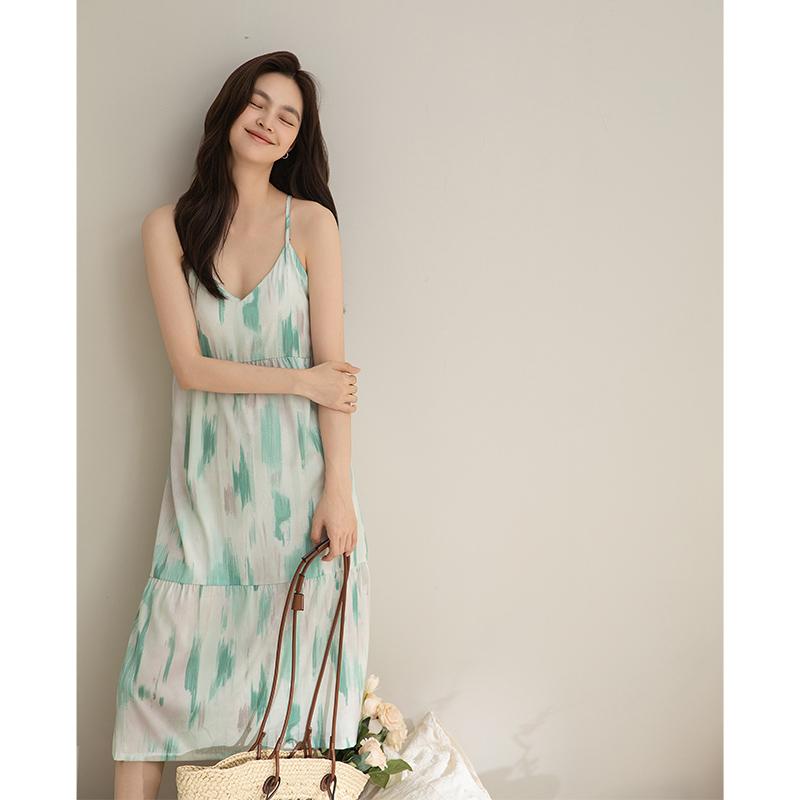 キャミソールワンピース レディース おしゃれ 快適 夏 薄手 涼しい タイダイ柄 プリント 柔らか ルームウェア 部屋着 ワンピース ゆったり