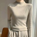 ニット レディース おしゃれ 大人 きれいめ トップス 春 ウール 半端丈 ハイネック リブ シンプル スリム 細見え 中厚地