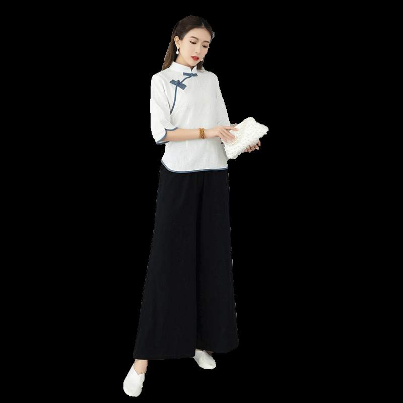 セットアップ レディース おしゃれ 上下 夏 中国風 綿麻 ヨガ ゆったり シンプル スタンドカラー トラディショナル 上品