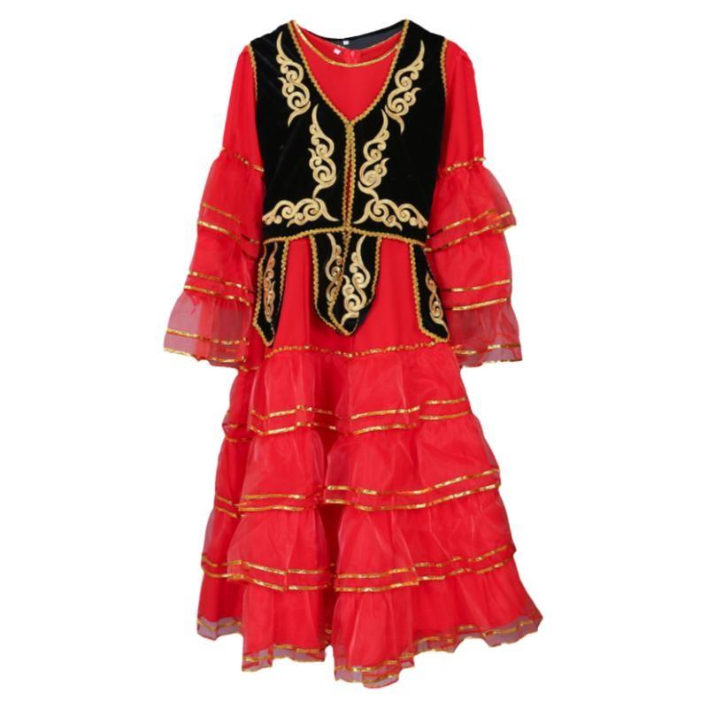 ダンス 衣装 レディース おしゃれ 夏 民族風 赤 舞台 新疆 ハサク族 演出用 華やか 装飾 パフォーマンス