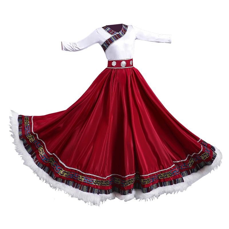 スカート レディース おしゃれ 民族風 チベット 舞踊 練習用 大きい裾 社交ダンス パフォーマンス用 伝統衣装