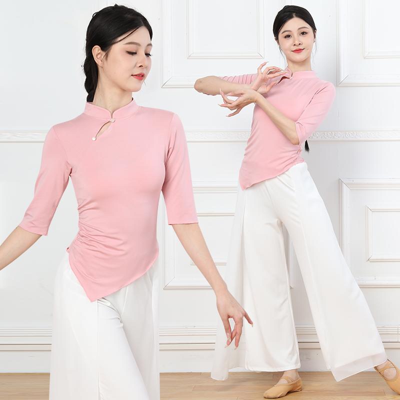 トップス レディース おしゃれ チャイナ風襟 長袖 フレア袖 ダンス 衣装 中国風 民族舞 踊り 舞台 パフォーマンス フィット 飛躍感 クラシック 練習用