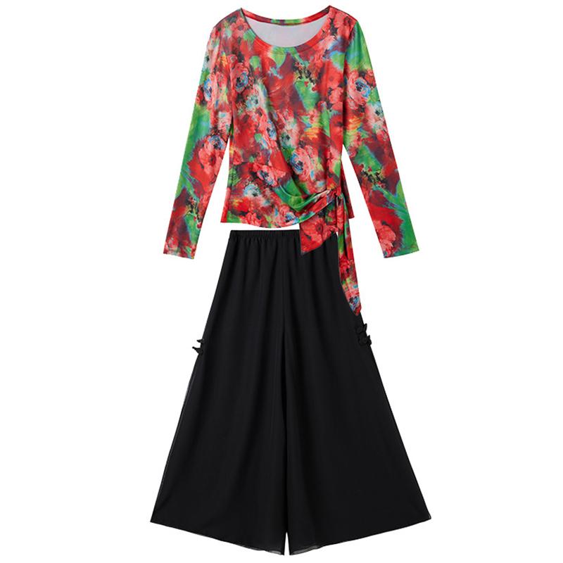 セットアップ レディース おしゃれ 上下 民族風 ダンス 衣装 大きいサイズ 牛乳糸 長袖 花柄 レトロ 扇..