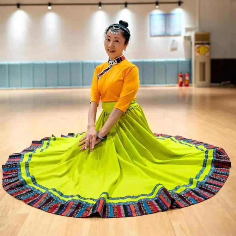 スカート レディース おしゃれ チベットダンス エスニック風 ロング丈 フレア 芸術試験 民族舞台 練習用 パフォーマンス衣装