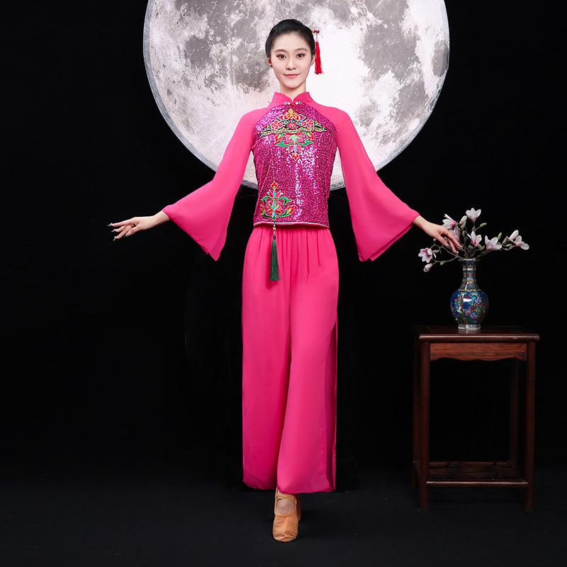 セットアップ レディース おしゃれ 上下 中国風 民族風 舞台衣装 秧歌 ダンス パフォーマンス レトロ舞踊 演出服 社交ダンス