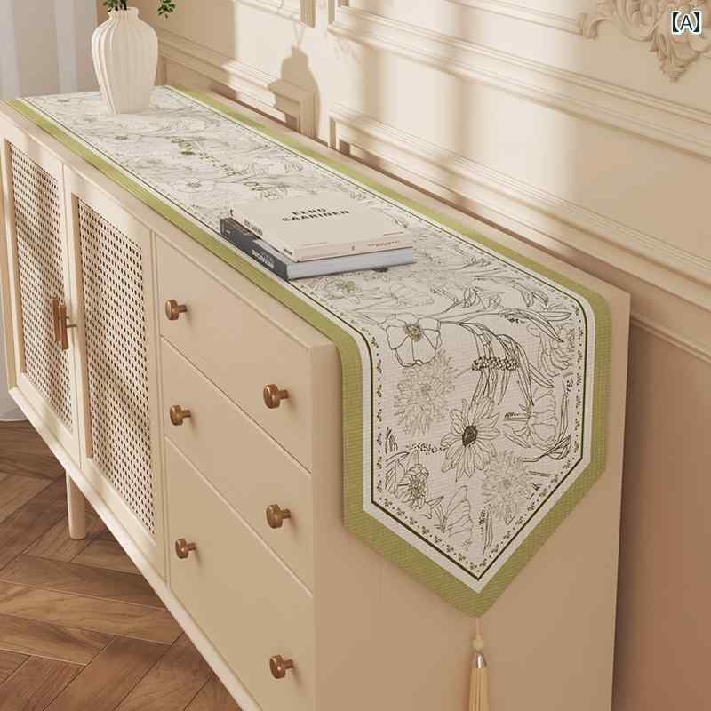 テーブルランナー アメリカン 布製 防水 保護 センタークロス 装飾 タッセル 食卓 キャビネット サイドボード リビング ダイニング インテリア シンプル おしゃれ 緑 青 花柄