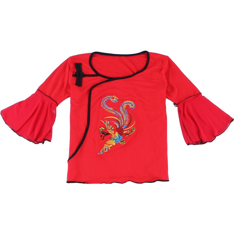 トップス レディース おしゃれ 春夏 モーダル フェニックス刺繍 フレア袖 ステージ衣装 ダンス衣装 練習用