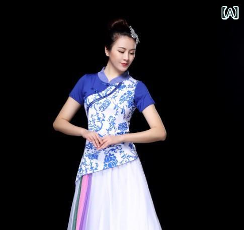 セットアップ レディース おしゃれ 上下 春夏 青花磁 中国風 レトロ 民族風 舞台衣装 パフォーマンス ..