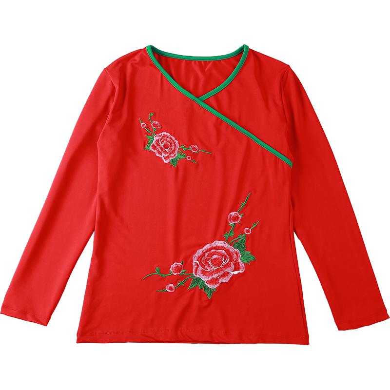 ダンス衣装 レディース おしゃれ 民族風 牡丹柄 半袖 牛乳糸 舞台 衣装 練習用 パフォーマンス