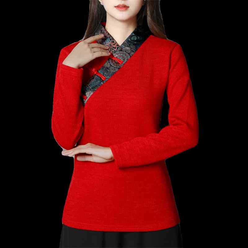 トップス レディース おしゃれ 秋冬 長袖 民族風 藏装 大きいサイズ ゆったり ショート丈 斜め留め 厚..