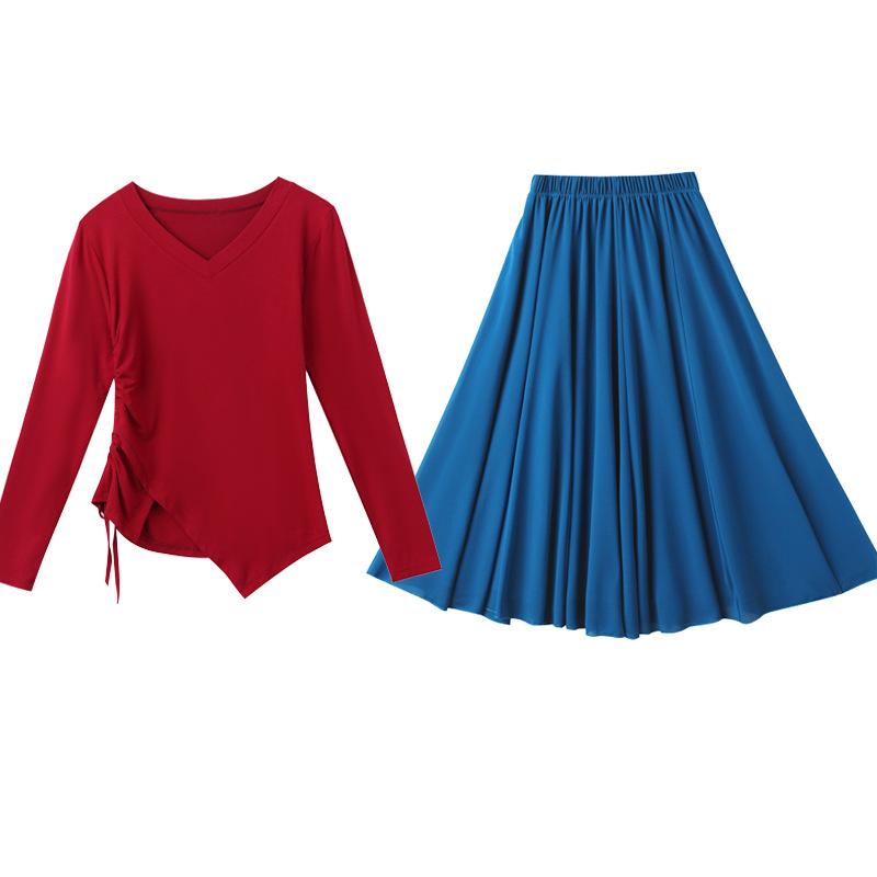 セットアップ レディース おしゃれ 上下 民族風 ジャズダンス フレアパンツ スカートパンツ 長袖 トップス シフォン 50代 60代 ジャンナン風 春秋 体型カバー