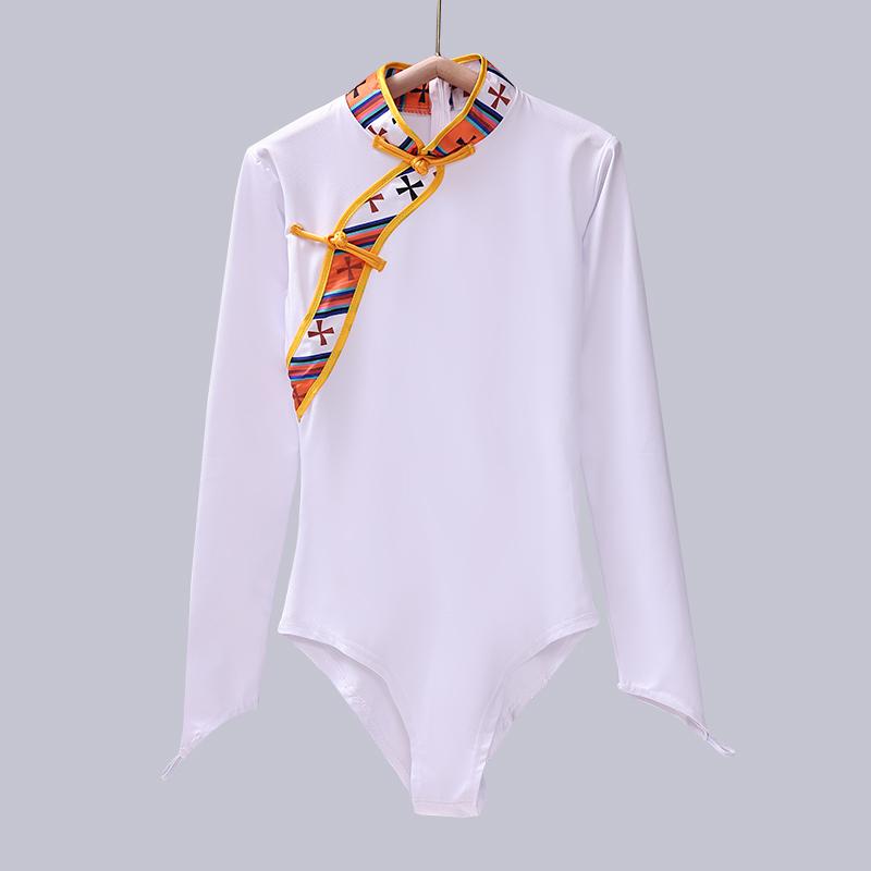 レオタード レディース おしゃれ 民族風 チャイナディテール 長袖 ダンス衣装 パフォーマンス舞台 衣装 芸術 練習用