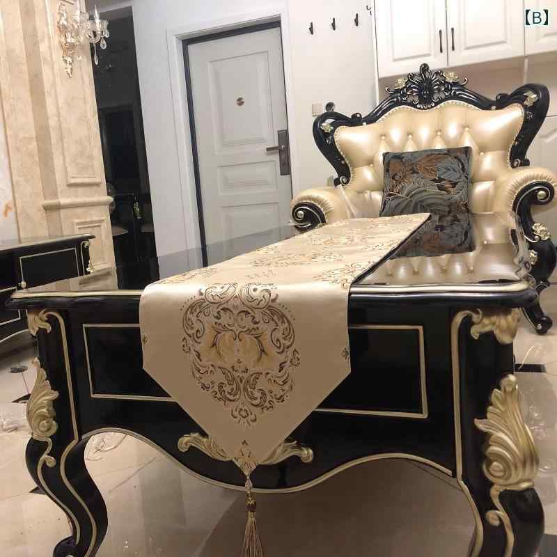 テーブルランナー おしゃれ モダン チャイナ風 布 クロス タッセル ビーズ 装飾 ヨーロピアン 刺繍 花 インテリア 普段使い パーティー 食事 柄 光沢 黒 青 赤