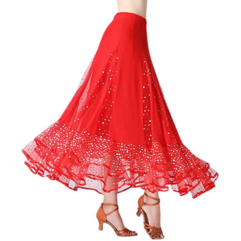 ダンス 衣装 ロングスカート レディース おしゃれ フレア シースルー 大人 モダン キラキラ 発表会 舞台 ブラック 大きい裾 練習 フォーマル ステージ 透け感