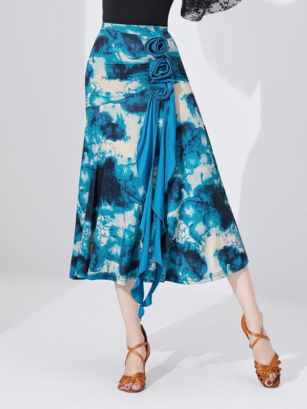 ダンス 衣装 スカート レディース おしゃれ 花柄 フレア モダン ワルツ 社交 ラテン 大きめ裾 舞台