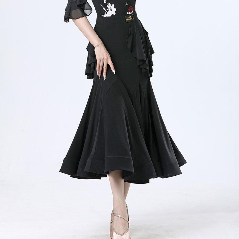 ダンス 衣装 スカート レディース おしゃれ 大きめフレア モダン 練習 半身 フリル ウエストゴム 弾力性 ゆったり シンプル