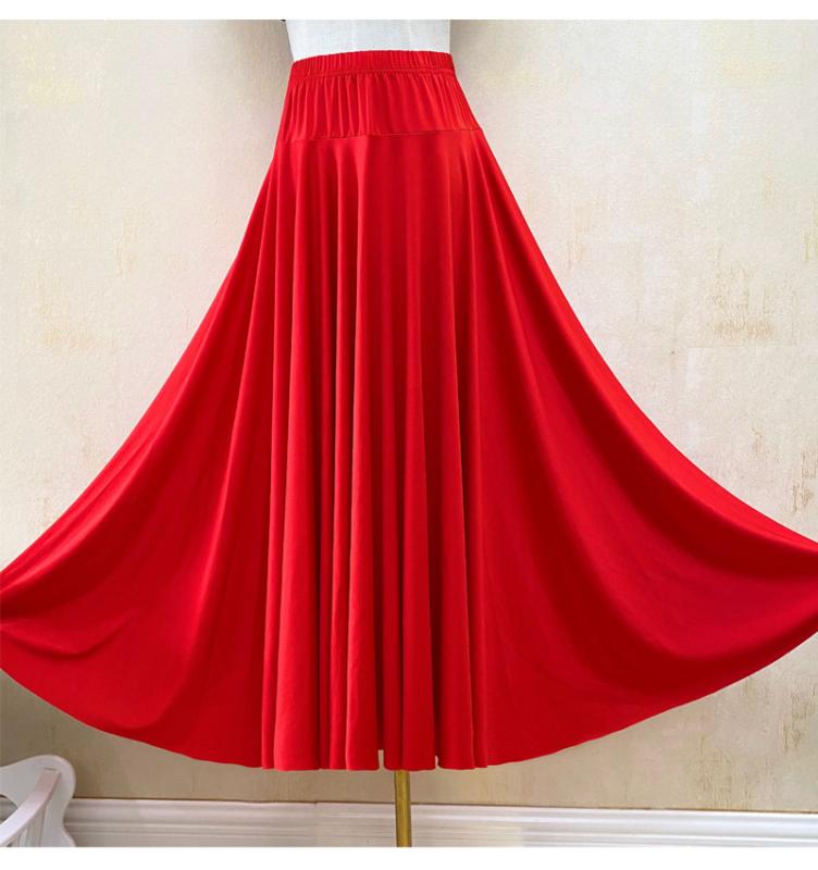 ダンス 衣装 ロングスカート レディース おしゃれ 大きめ 裾広がり 赤 ブラック ウエストゴム 夏 社交 フレア エレガント 演奏会 イベント用 舞台