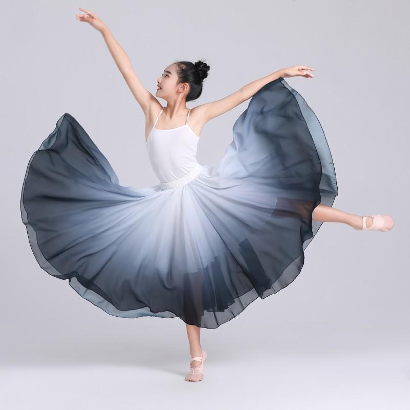 ダンス 衣装 スカート 女の子 キッズ バレエ 舞台 発表会 練習 フレア たっぷり シフォン風 クラシック 無地 大旋回 可愛い