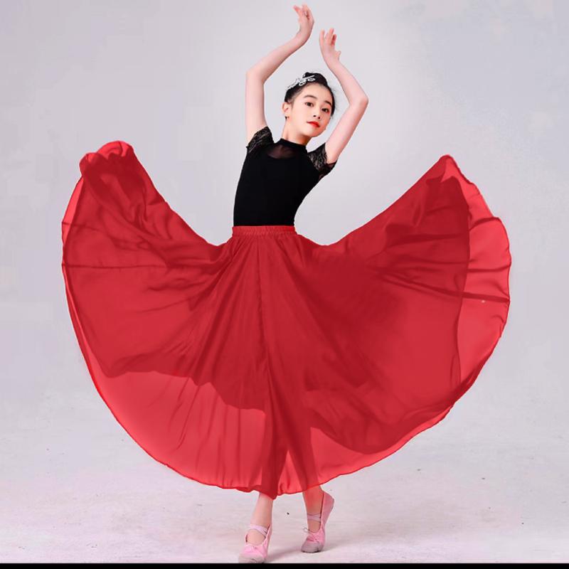 ダンス 衣装 スカート 子供 ロング丈 大きく広がる フレア 中国風 舞台 演出 発表会 クラシック エレガント 上品 しなやか
