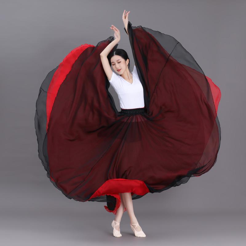 ダンス 衣装 スカート 大容量フレア ダブルレイヤー レトロ 舞踊 練習 モダン