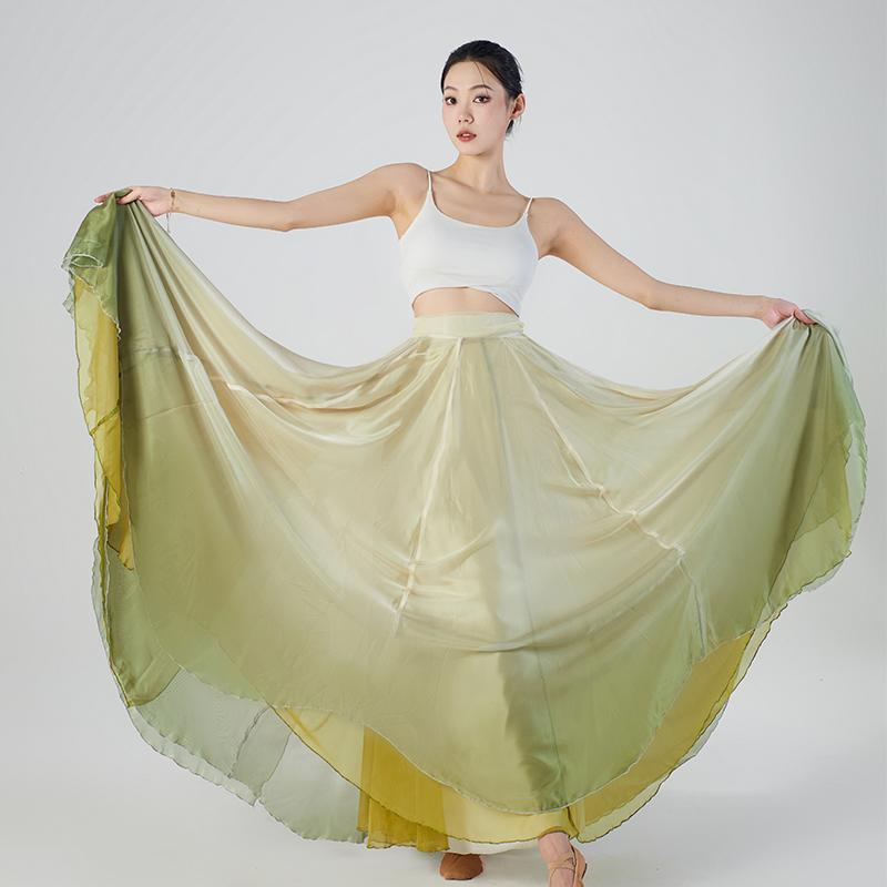 ダンス 衣装 カート レディース おしゃれ 大判 ステージ用 中国風 グラデーション 舞踊 シフォン風 エ..