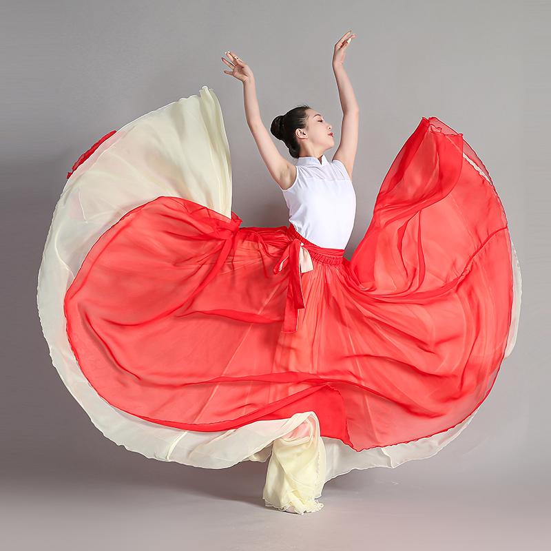 ダンス 衣装 スカート レディース おしゃれ ダブルレイヤー 720度 大フレア モダン 舞台 演出 レトロ舞 半身 チュール 通気性