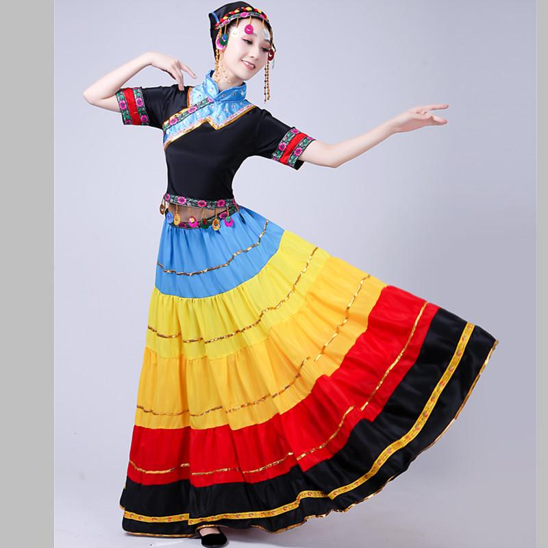 ダンス 衣装 スカート レディース おしゃれ 民族風 練習 苗族 桐族 火把祭り 演出 大きい裾 ロング丈 フレア
