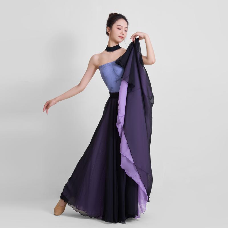 ダンス 衣装 スカート レディース おしゃれ ロングスカート 黒 紫 ジャズ ハイウエスト 大きい裾 中国風 レトロ