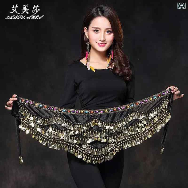 ヒップスカーフ ベリーダンス レディース おしゃれ 三角形 きらきら スパンコール フリンジ 衣装 パフォーマンス 腰巻き ベルト