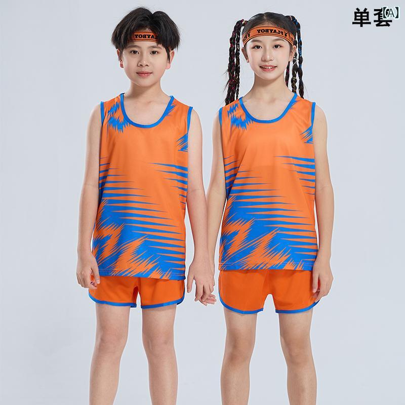 ジュニア 陸上 ユニフォーム 柔らかい 競技 スポーツ ランニング 子供 ウェア ノースリーブ ショートパンツ セットアップ トレーニングウェア 大きいサイズ オレンジ 赤 青