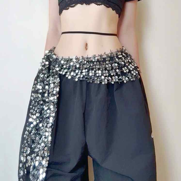 ヒップスカーフ レディース おしゃれ ウエスト ダンス ヒップホップ ジャズ 衣装 アクセサリー きらきら 装飾 派手 スパンコール 韓国 KPOP 腰飾り イ...