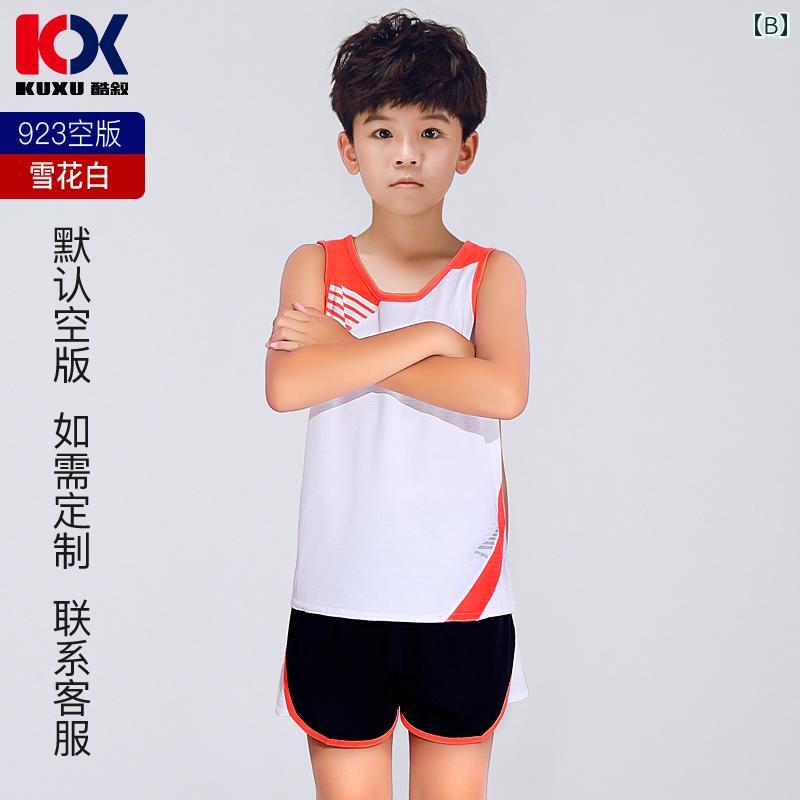 フロントップ楽天市場店のジュニア 陸上 ユニフォーム 柔らかい 競技 スポーツ ランニング 子供 ウェア トレーニング ノースリーブ ショートパンツ セットアップ 大きいサイズ 青 白 ピンク｜アングル3