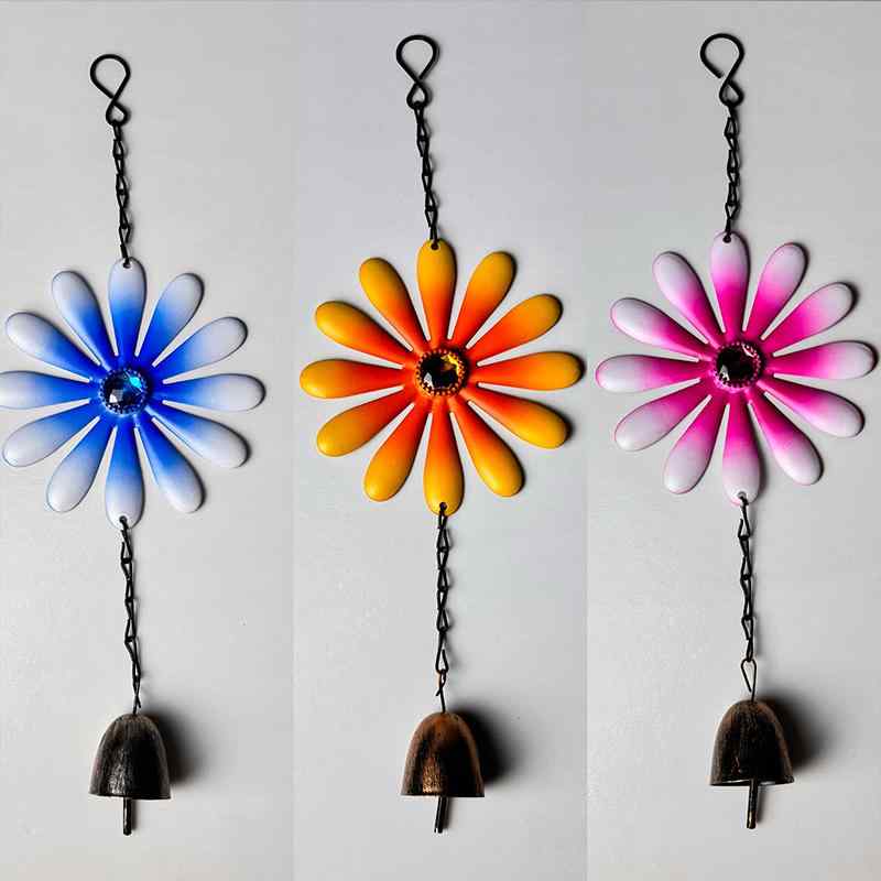 ガーデン オーナメント 屋外 アイアン 風鈴 小さい 花 壁掛け 吊り下げ 小さめ 庭 玄関 バルコニー デコレーション アクセサリー おしゃれ ピンク 青 オレンジ