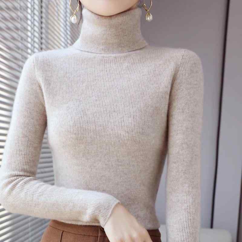 Turtleneck - ニット レディース おしゃれ 秋冬 タートルネック 長袖 プルオーバー ショート丈 スリム フィット ハイネック 無地 シンプル