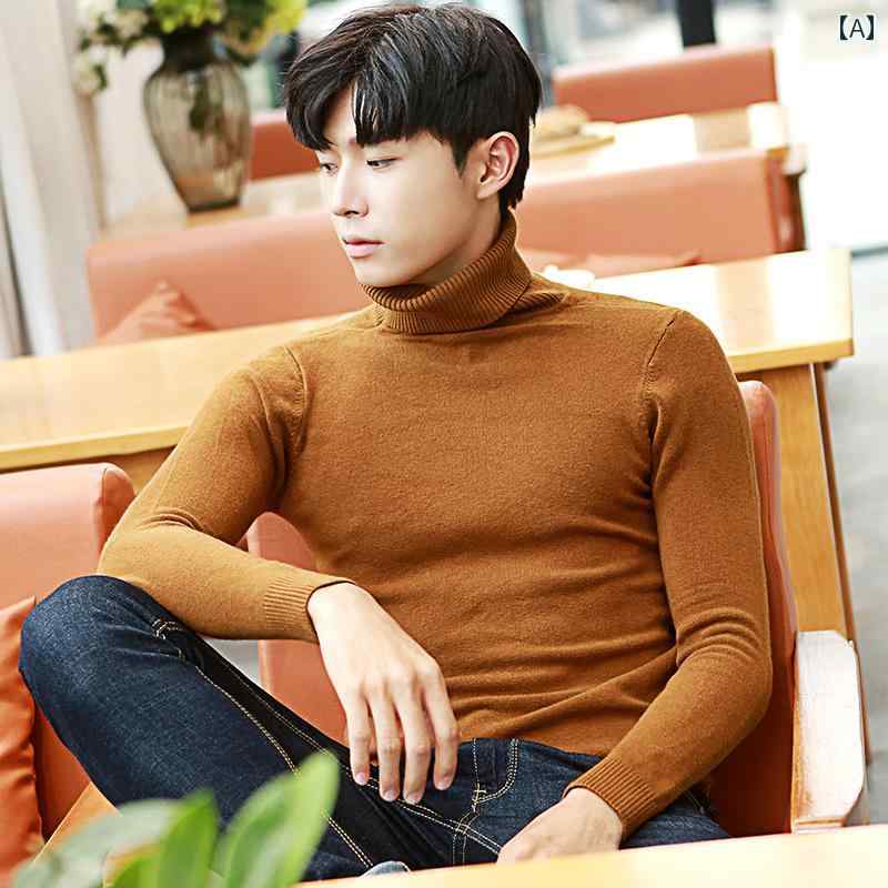 Turtleneck - タートルネック メンズ 韓国 秋冬 ハイネック ニットセーター 厚手 あったか 無地 シンプル カジュアル 防寒
